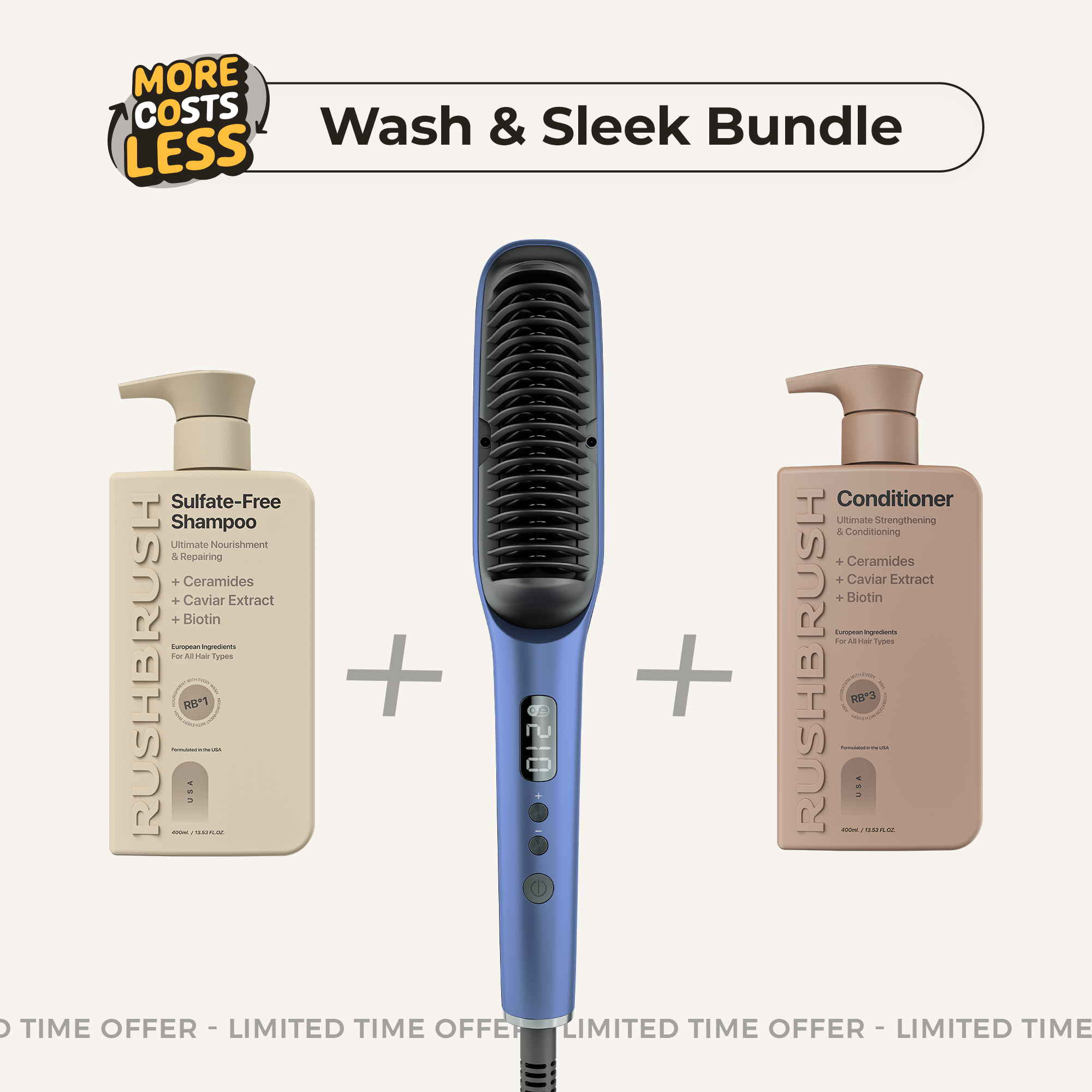 Wash & Sleek Bundle - Shampoo + Conditioner + Elite Straightening Brush
